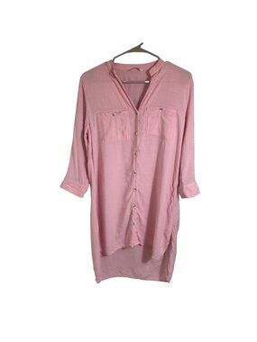 C&A Shirt Dress Women's M Blush Pink Roll Tab Sleeve Tunic Cover Up Beach Boho